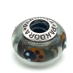 Pandora Retired Cinnamon Ladybug Murano Glass Red Black Charm Bead